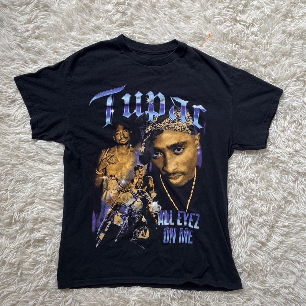 Tupac Shakur All Eyez On Me Graphic T-Shirt Mens Small Black 2Pac Rap Tee